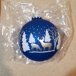 Bronner's Blue Glass Glitter Winter Scene Christmas Tree Ornament
